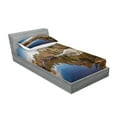 thumbnail image 2 of Ambesonne Nature Fitted Sheet & Pillow Sham Set, Lake Mountain Sunset, Twin, Navy Brown, 2 of 2