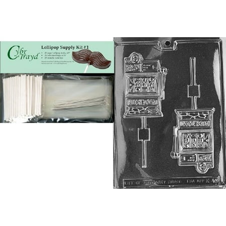 

Cybrtrayd 45StK25S-K048 Slot Machine Lolly Kids Chocolate Candy Mold with Lollipop Supply Bundle Includes 25 Lollipop Sticks 25 Cello Bags 25 Silver Twist Ties Instructions