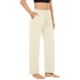 thumbnail image 3 of Women's Stretchy Yoga Pants for Women, Mid Elastic Waist Multi-Pockets for Daily Fit, Solid Color Soft Athletic Lounge Pants for Yoga Running Fitness Casual Wear, Womens | VerBelle,Beige L, 3 of 9