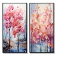 thumbnail image 2 of Designart "Pink And Blue Trees landscape Pointillism V" Trees Framed Wall Art Set Of 2 - Red Landscapes Framed Canvas Set For Living Room Decor, 2 of 7