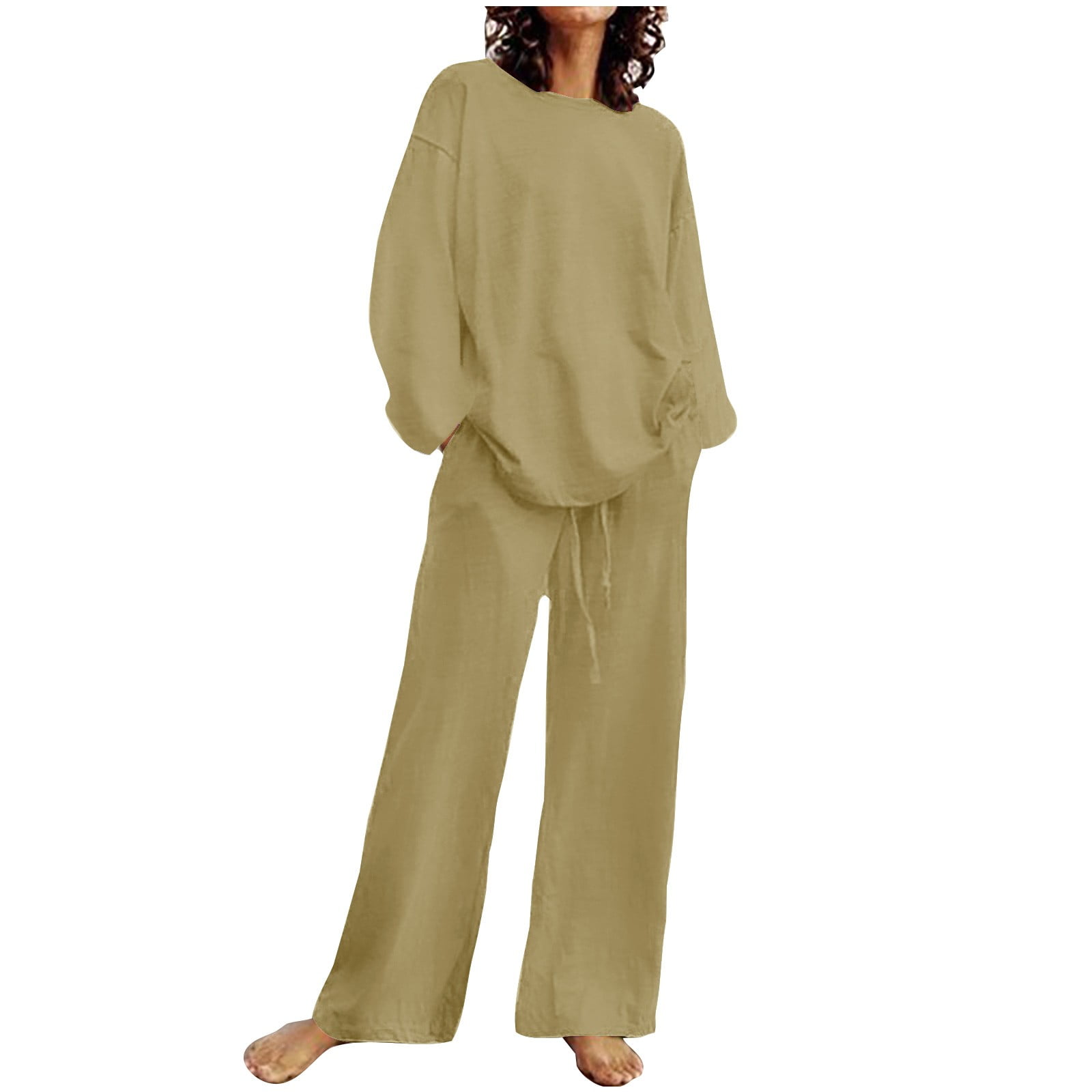 Women's Two Piece Lounge Set - Wide Leg Pants & Long Sleeve Sweatshirt, Travel Outfits, Fall 2025