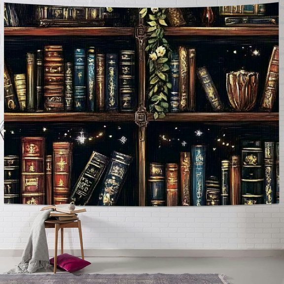 Autua Vintage bookshelf tapestry Medieval art book tapestry Wall hung Gothic dark academic vintage library background tapestry Bedroom living room Dormitory Study classroom 40x30inch