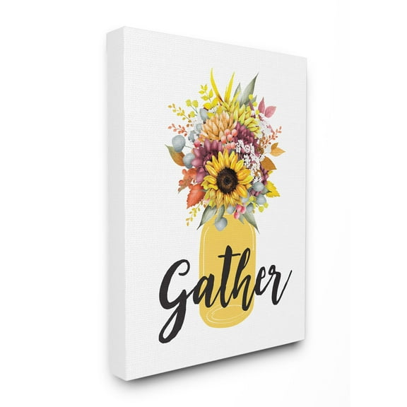 Stupell Industries Gather Flower Jar Yellow Fall Autumn Seasonal Design Canvas Wall Art by Lettered and Lined