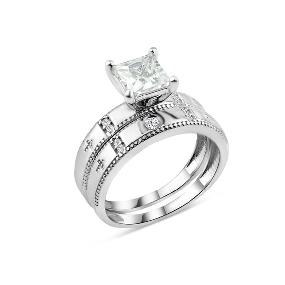 Rhodium Plated 925 Sterling Silver Square Cross Shank Ring Band White CZ Jewelry Female Size 5