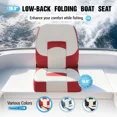 thumbnail image 2 of Kojem Boat Seat Low Back Folding Fishing White+Red Seat Captain Chair Foam Padding, 2 of 10