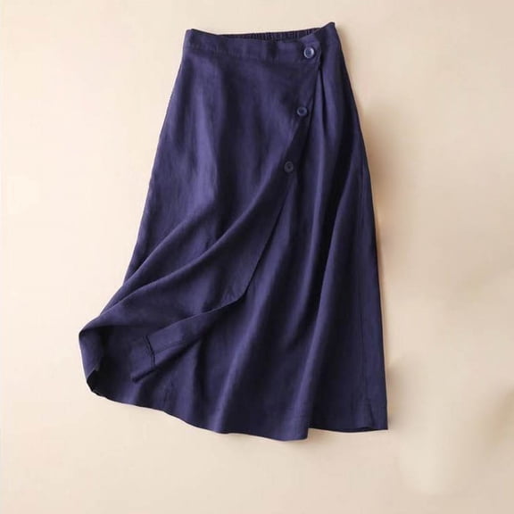 Tennis Skirts for Women Summer Elegant Casual A-Line Skirt For Women With Elastic Waist Medium Length Feminine Navy L