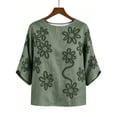 thumbnail image 6 of Womens Summer Tops 100% Cotton Fashion Casual Embroidery Round Neck 3/4 Sleeve Spring Blouse Tops, 6 of 7