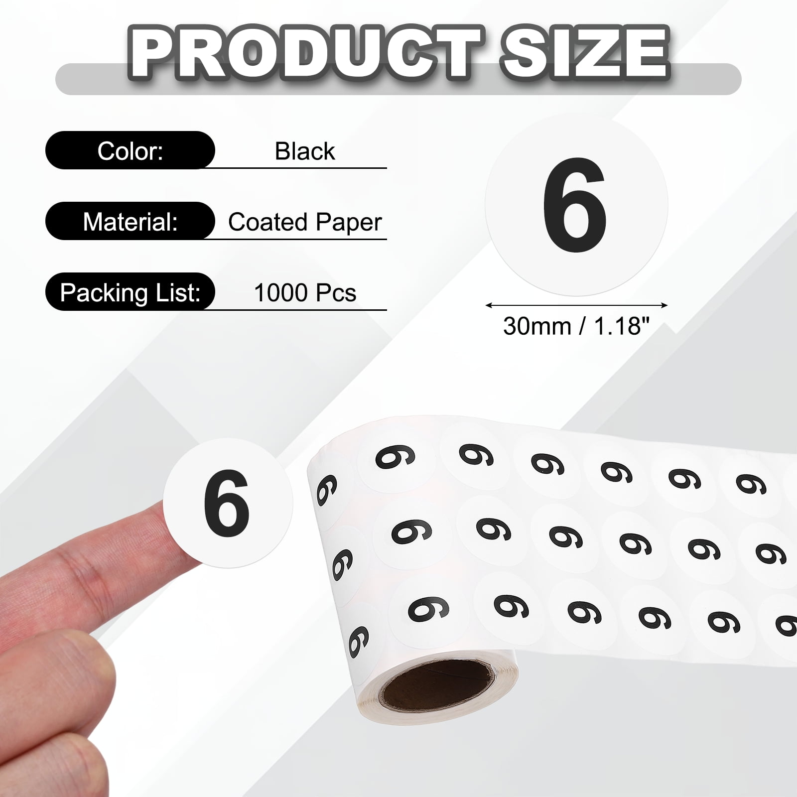 Uxcell 1000pcs 1.2" Number Stickers, Number 6 Sticker Numbers Labels Round Small Vinyl Self Adhesive Label Circle Decals 1 Roll Dots for Photo Album Poster Organize Inventory, Black