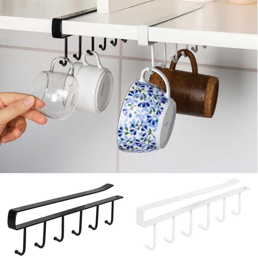 Metal 6 Hook Under Shelf Mug Cup Cupboard Kitchen Organiser Hanging Rack Holder 3Pcs Walmart
