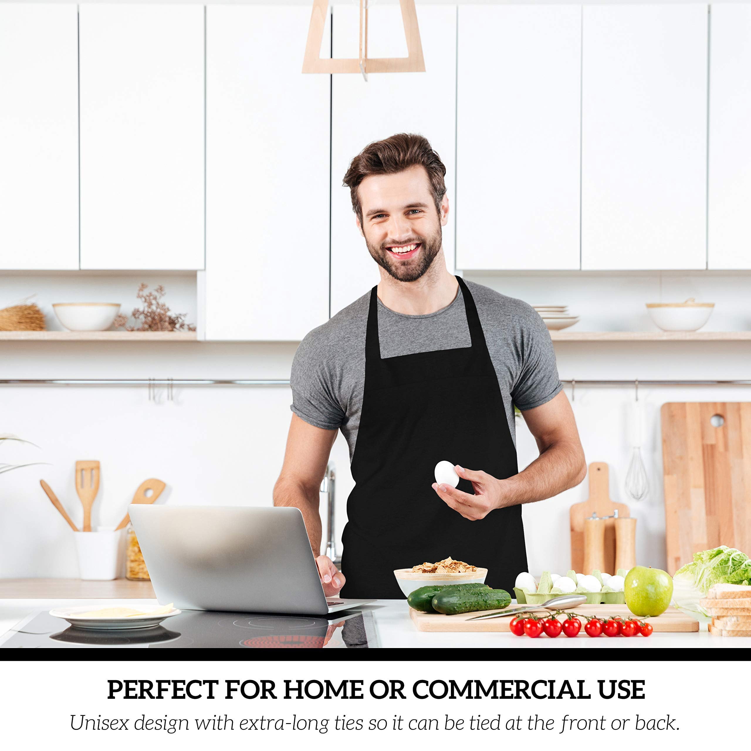 12 Pack No Pocket Black Bib Aprons for Cooking, BBQ and Commercial Use