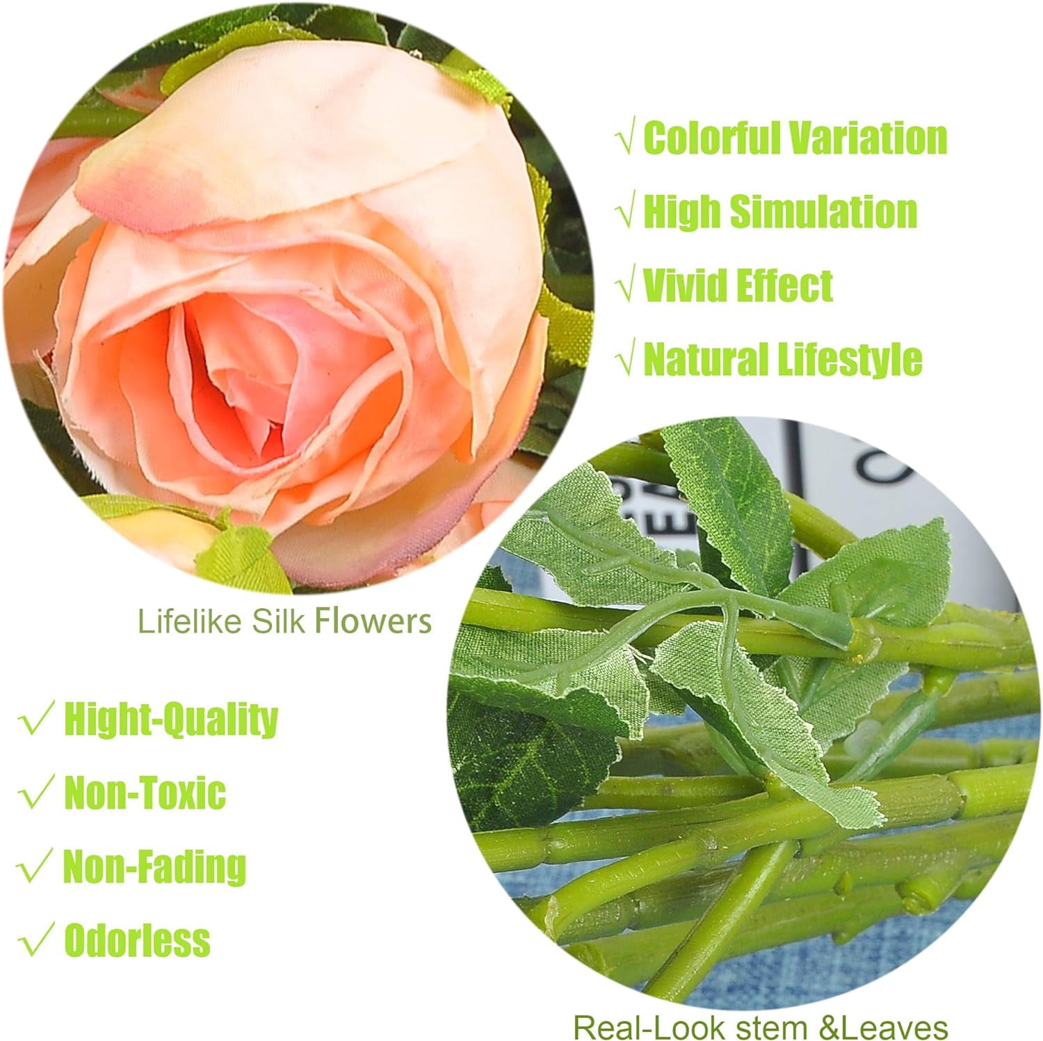 Dried Flower Artificial Rose 6pcs 24 Inch Long Stem Silk Rose with 5 Flowers for Wedding DIY Bridal Bouquet Home Decor Centerpiece Arrangement(White)