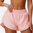thumbnail image 2 of Women's High Waist Double Layered Running Shorts with Elastic Waistband and Curved Hem - Large, Pink, 2 of 6