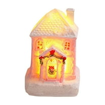 Piwvid Christmas Resin House Light Up, LED Mini Village Figurines with Snowy Details, Battery Powered Small House Decor for Xmas Tabletop, Winter Village Display Ornaments