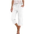 thumbnail image 2 of Womens Capri Pants Cotton Linen Blend Trousers High Waisted Straight Leg Drawstring Pants Loose Capris for Women Casual Summer, 2 of 5