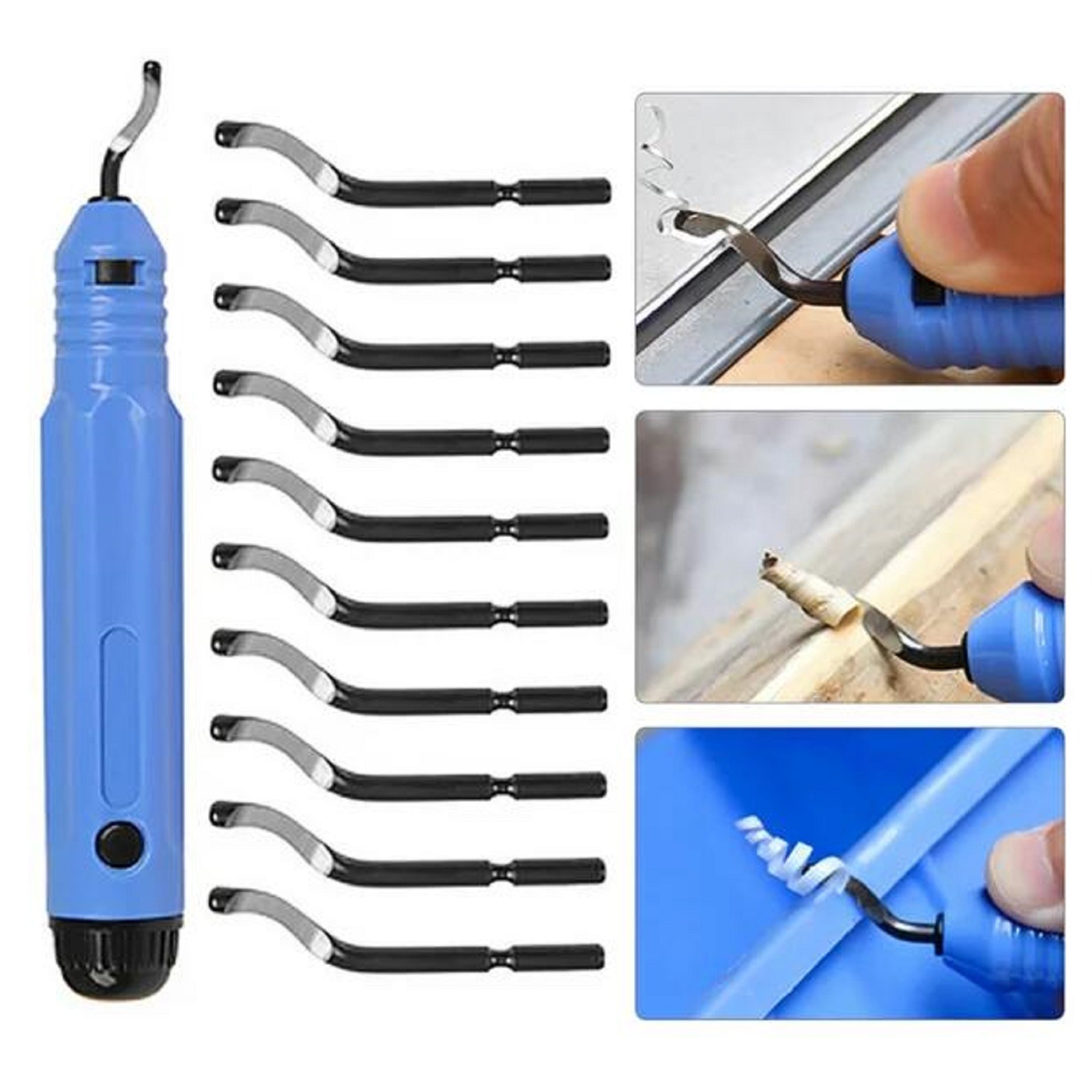 Deburring Tool Kit,Burr Remover Hand Tool,Swivel Blade Cutter,1 Set Portable Hand Deburring Tool With 10Pcs Replacement Swivel Blades Multi Purpose Edge Remover for Wood Plastic Aluminum Copper,Blue