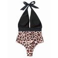 thumbnail image 1 of Women One-Piece Swimsuit Front Ruched Leopard Tummy Control High Waist Halter Lace Up Bikini Dress Leopard Print XL, 1 of 7