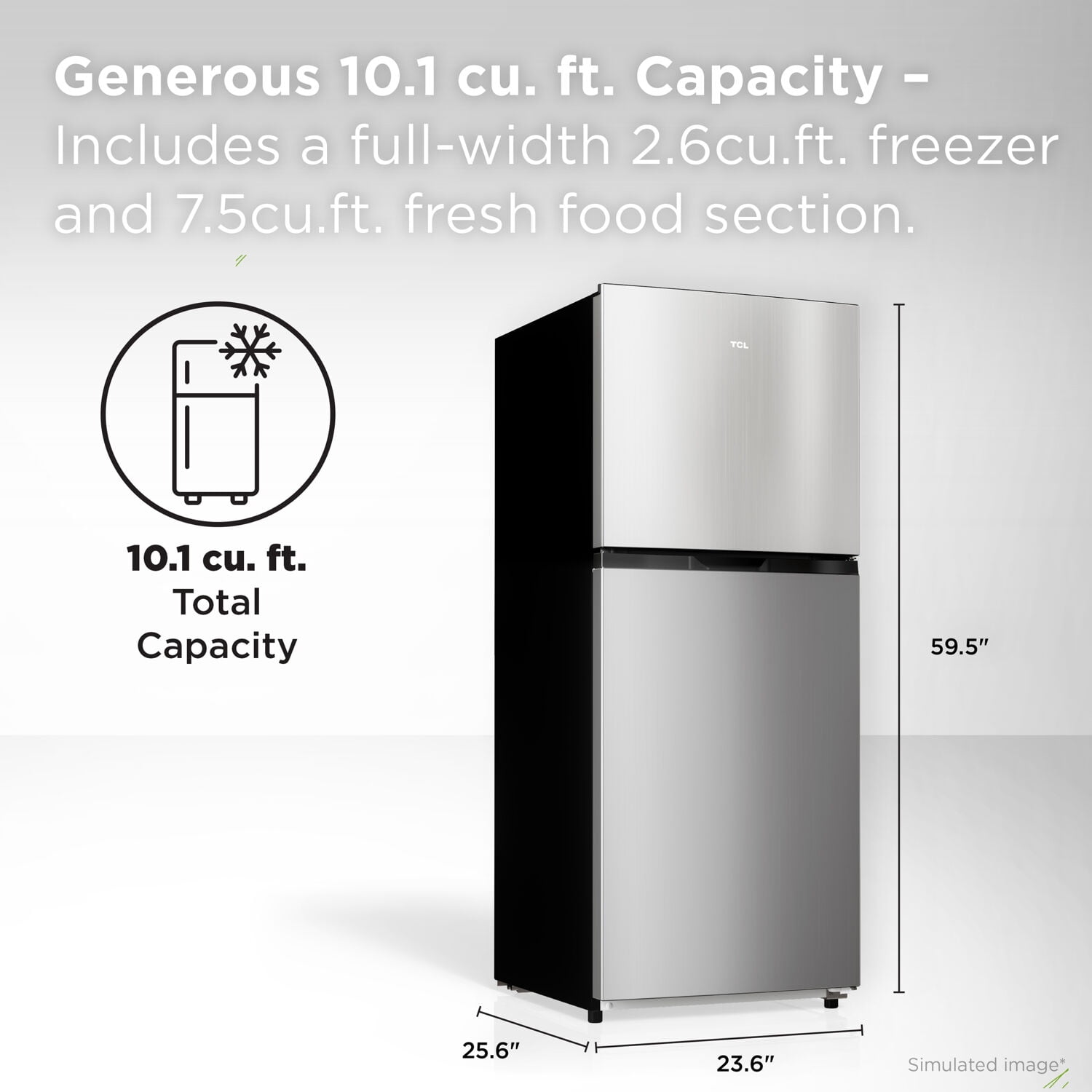 TCL Stainless Steel Double Door Refrigerator with Freezer for Home, Apartment & Office, 10.1 Cu. Ft