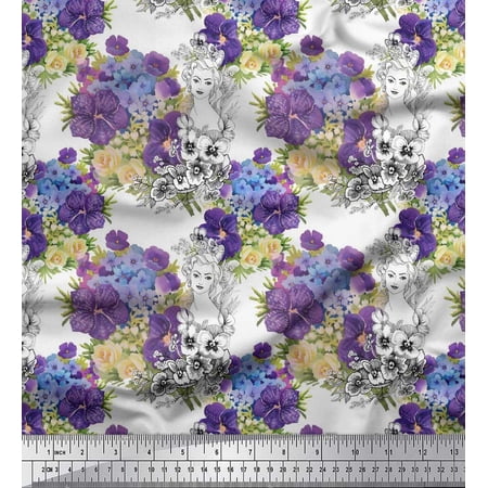 Soimoi Purple Moss Georgette Fabric Women Face & Floral Fabric Prints by Yard 42 Inch Wide