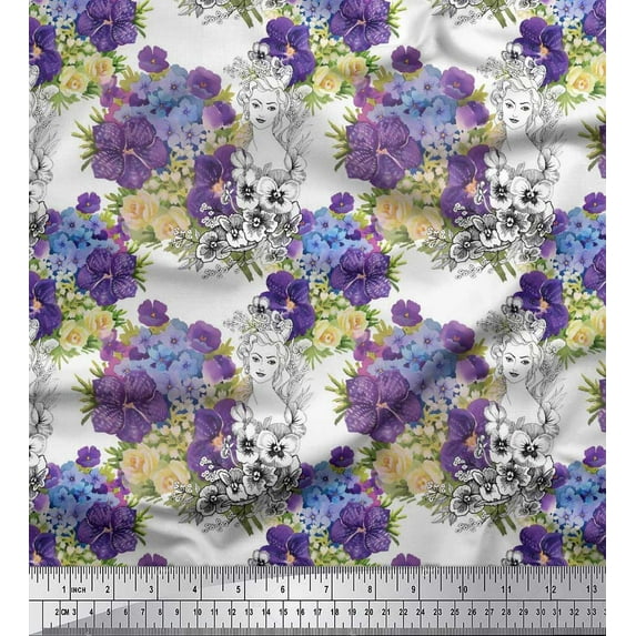 Soimoi Purple Viscose Chiffon Fabric Women Face & Floral Print Fabric by The Yard 42 Inch Wide