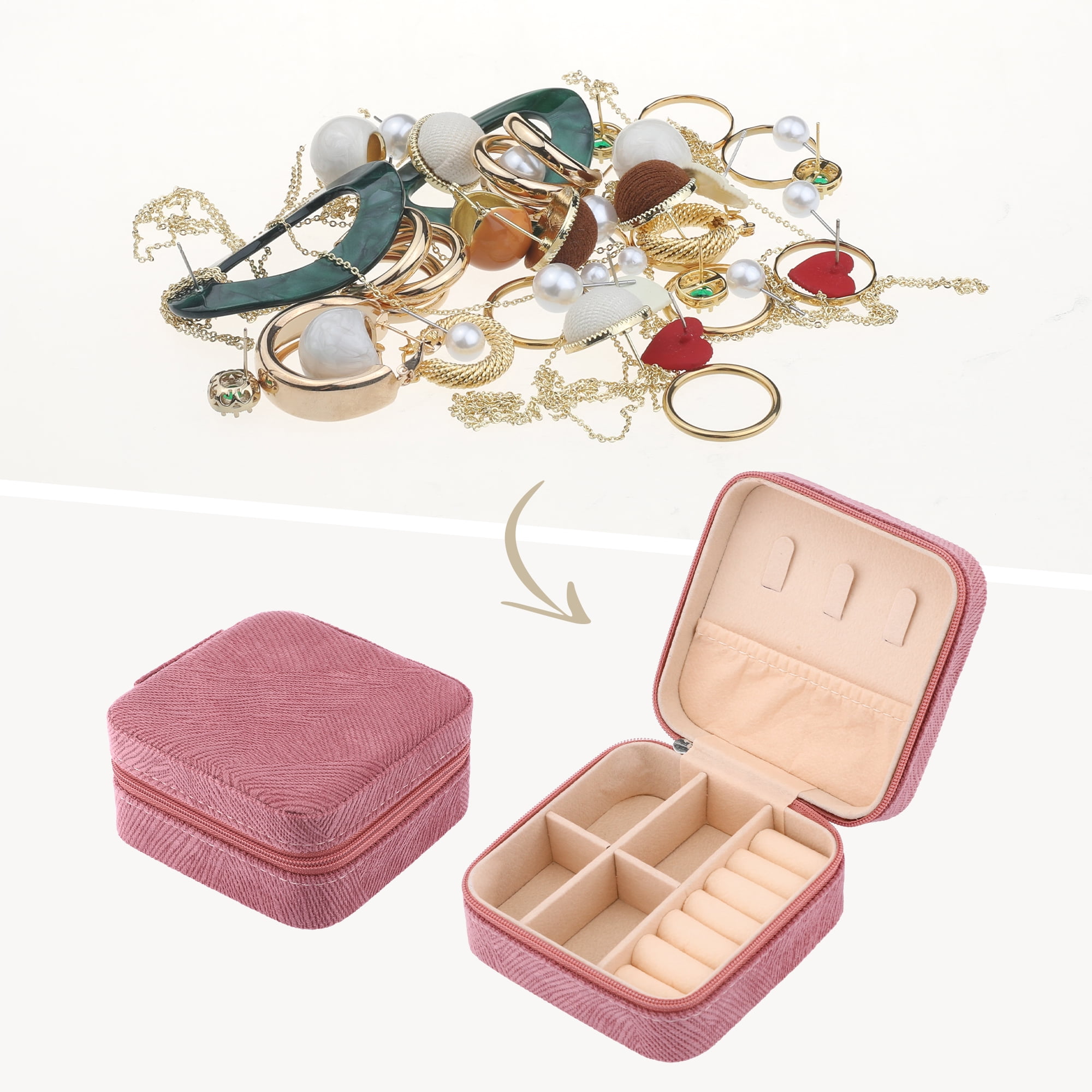 Unique Bargains Portable Velvet Jewelry Storage Box Dark Pink