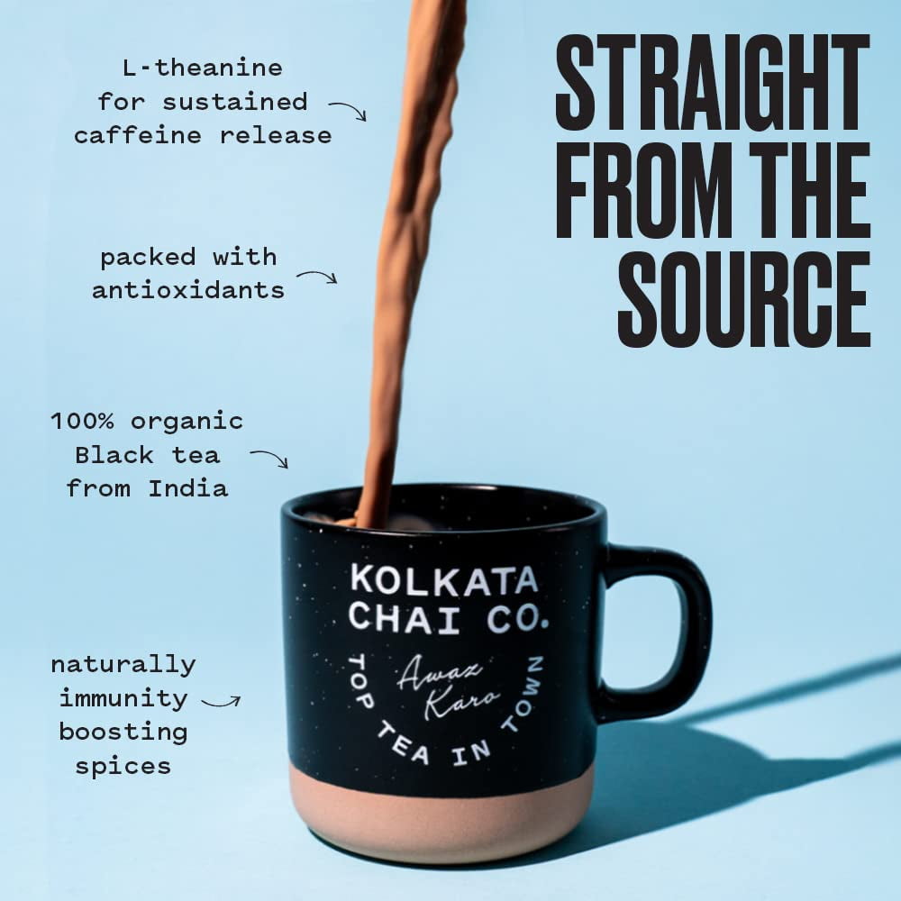 Kolkata Chai, Signature Masala Chai Mix, 100% Organic Black Tea, Makes 20 cups, Premium Loose Leaf Tea and Spice Blend, All Natural, 4.23 oz