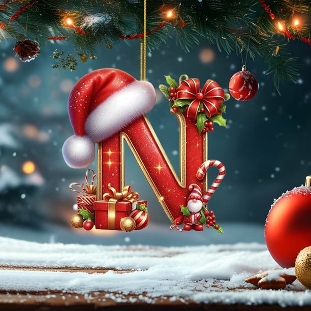 Adornos Navideños Colgantes con 26 Letras para Árbol de Navidad, Adornos Navideños Personalizados para Hacer Tú Mismo, Decoración Navideña, Decoración Colgante para Árbol de Navidad.