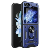 Dteck for Samsung Galaxy Z Flip 5 Case wtih Screen Protector, Samsung Z Flip 5 Shockproof Phone Case, Rugged Heavy Duty Cover with Magnetic Ring Holder Stand,Blue