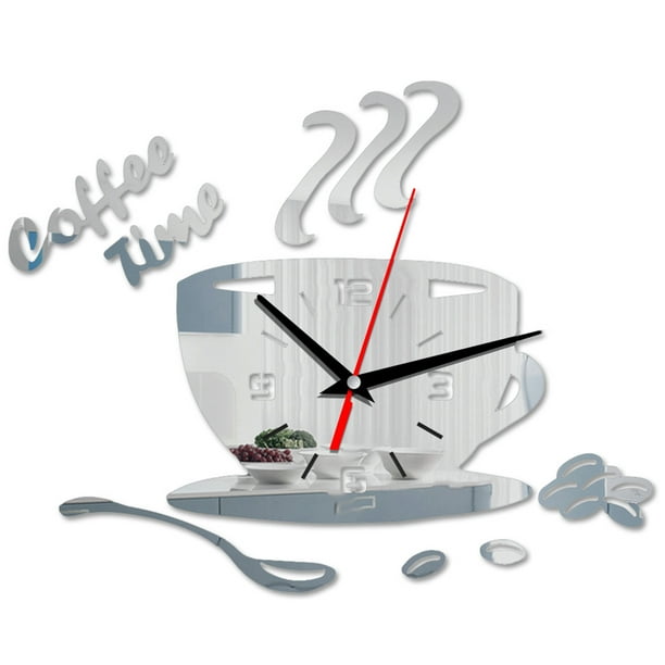 Pared De Acrílico Diy, Reloj De Tiempo De Café Silencioso Moderno, Pegatina De Pared Con Forma De Taza, Reloj Numérico Hueco Advancent HA039720-05