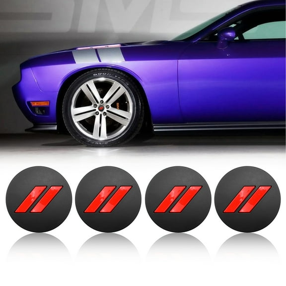 4 Pieces Set New 2.5" 63mm Black Red // Slashes ABS Custom Car Hub Wheel Center Cap Hubcaps Cover for Charger Challenger 2017-2019 With 20" Wheels 6CZ27DX8AA