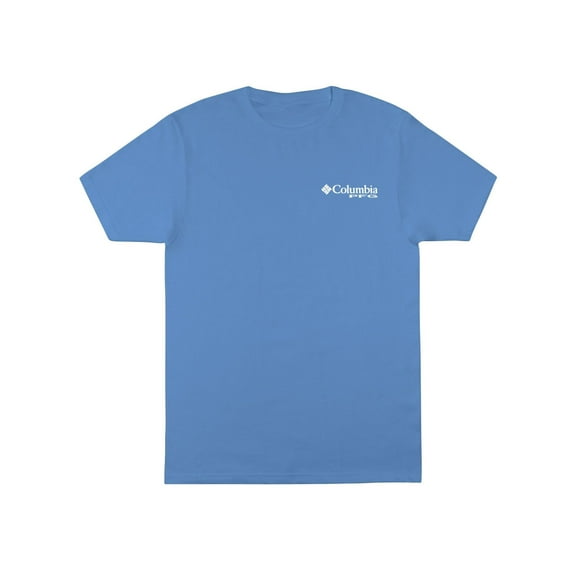 COLUMBIA Mens Performance Fishing Gear Reel Blue Logo Graphic Short Sleeve Classic Fit T-Shirt S