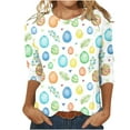 thumbnail image 3 of Fesfesfes Womens Fitted Tshirts Womens Fashion Short Sleeve Retro Round Neck Printed Loose Tops Blouse Three Quarter Sleeve Womens Blouses 2XL(US:12), 3 of 6