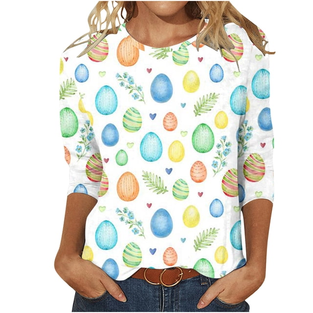 Birdeem Mode Femme Manches Courtes Col Rond Rétro Imprimé Haut Ample Blouse Manches Trois-Quarts