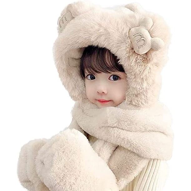 Conjunto de bufanda para niños 3 en 1, bufanda cálida con capucha, guantes de felpa, manoplas, gorro de invierno para niña y niño, lindo patrón 3D para disfraces, fiestas, cumpleaños, regalo de Navidad brillar Electrónica