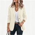 thumbnail image 4 of Women's Solid Lapel Blazer Jacket, Long Sleeve Button Front Suit Coat with Pockets, Casual Business Outerwear Beige S(S), 4 of 6