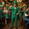thumbnail image 5 of Alaiyaky 10 Pcs St Patrick's Day Costume Set Men's Leprechaun Suit with Green Tailcoat Pants Socks Hat Shamrock Necklaces Glasses Bow Tie Beard for Irish Cosplay, 5 of 8