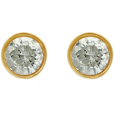 1/4 Carat T.W. Round Diamond 14kt Yellow Gold Bezel Stud Earrings with Gift Box, IGL Certified
