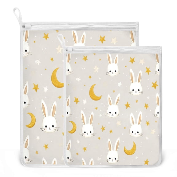 2 Pack Mesh Laundry Bags Sleepy Night Bunny Durable Polyester Wash Bags with Zipper 2 Sizes Reusable Delicates Bag for Washing Machine Travel Storage