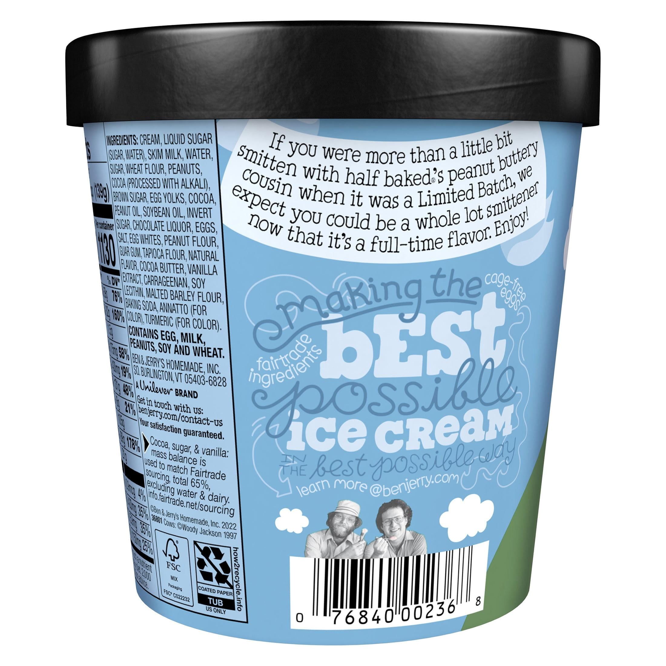 Ben & Jerry's Peanut Butter Half Baked Ice Cream Cage-Free Eggs Kosher Milk, 1 Pint