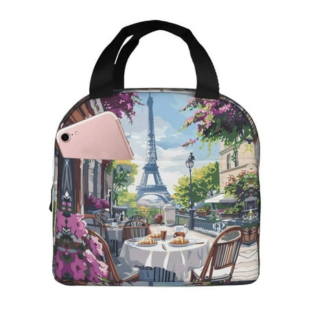 Insulated Lunch Bag for Women Men - Parisian Cafe With Eiffel Leakproof Cooler Lunch Box for Women Men  Lunch Tote Bags for Work School Picnic Travel