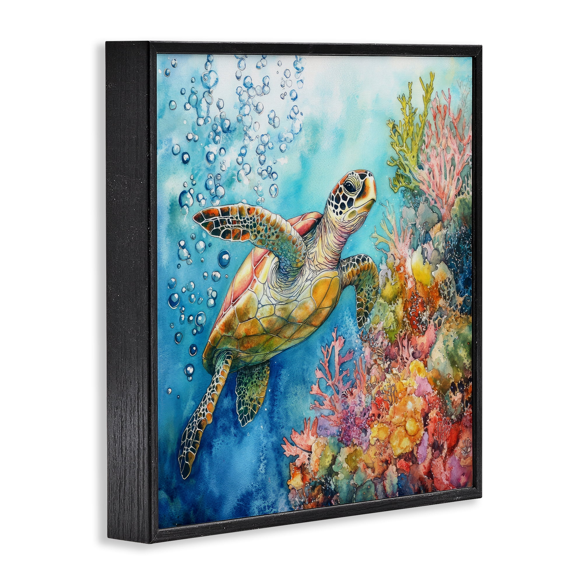 Stupell Industries Underwater Sea Turtle Bubbles Black Framed Giclee Art, design by Tina LeCour