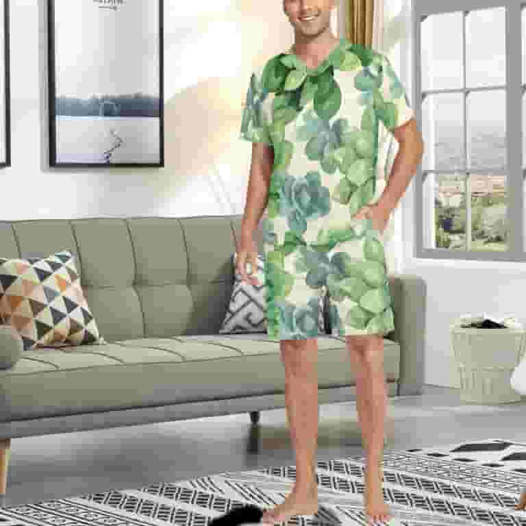 新しく着き Green Set Pajama Men's joogoo Abstract Pj V-Neck Succulents Clothing
