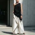 thumbnail image 3 of Gsakboxl Womens Tops Women Asymmetric One Shoulder Cotton Linen Sleeveless Top Soft Breathable Loose Fit Summer Casual Single Shoulder T-Shirt For Vacation Daily Outfit Black L, 3 of 7
