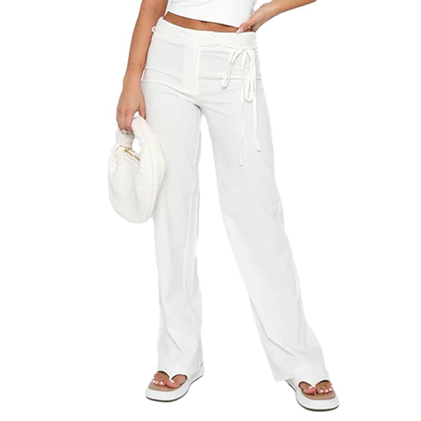 Pantalones casuales con cierre de cremallera Estilo básico Traje diario elástico para mujer Kuymtek Blanco T XL para Mujer