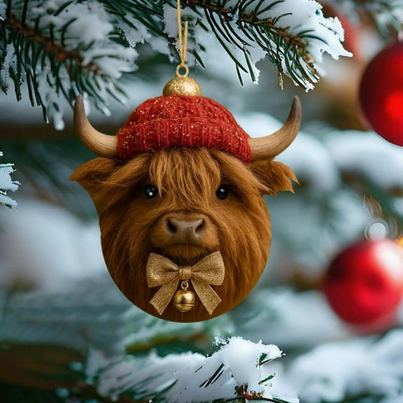 Woodland Animal Christmas Ornaments Bull Acrylic Hanging Decor Christmas Tree Decorations Forest Theme Holiday Decor Animal Lover Gift