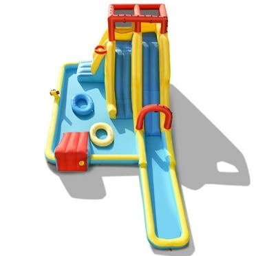 CIPACHO Inflatable Dual Slide Water Park Climbing Bouncer with 735W Air Blower, Bounce House Water Slide for Kids 5-10