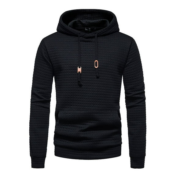 SWSMCLT Men's Waffle Knit Hoodie Hooded Sweatshirt Basic Solid Long Sleeve Slim Fit Hoodies Comfy Casual Drawstring Spring Spring Fall Top Black 40