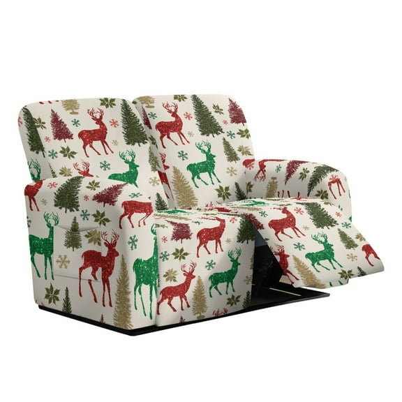 Xixirimido Stretch Recliner Slipcovers Printed Sofa Cover 6-Piece Reclining Chair Covers Recliner Chair Cover with Pockets Furniture Protector for Living Room, Christmas Trees Reindeer