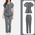 thumbnail image 2 of Ensemble de Costume pour Femmes Confortable et Décontracté Couleur Unie Manches Courtes Pantalon Ensemble de Protection Gris TP, 2 of 5
