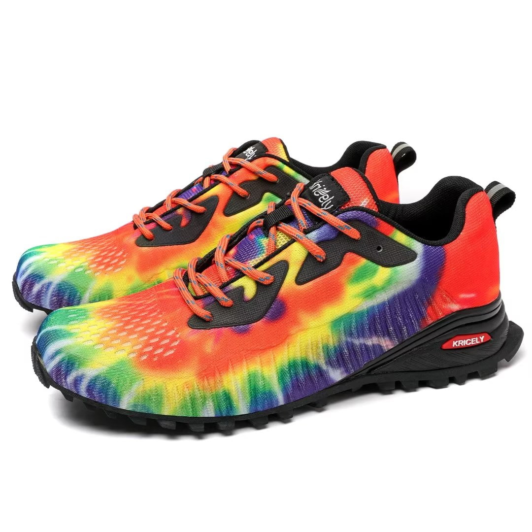 Kricely Men's Trail Running Shoes Fashion Hiking Sneakers for Men Camo Tennis Cross Training Shoe Mens Casual Outdoor Walking Footwear Rainbow Size 9