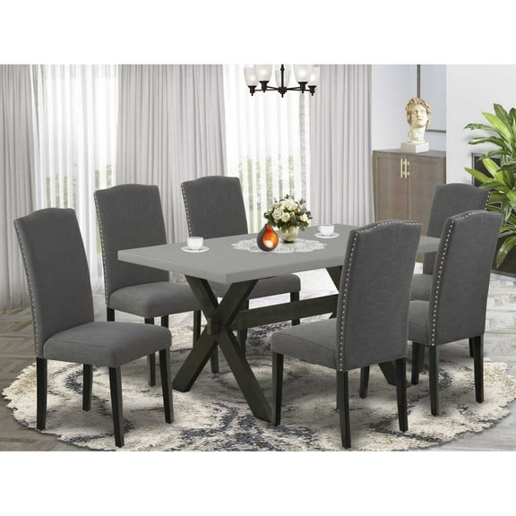 East West Furniture X-Style 7-piece Wood Dining Set in Black/Dark Gotham Gray